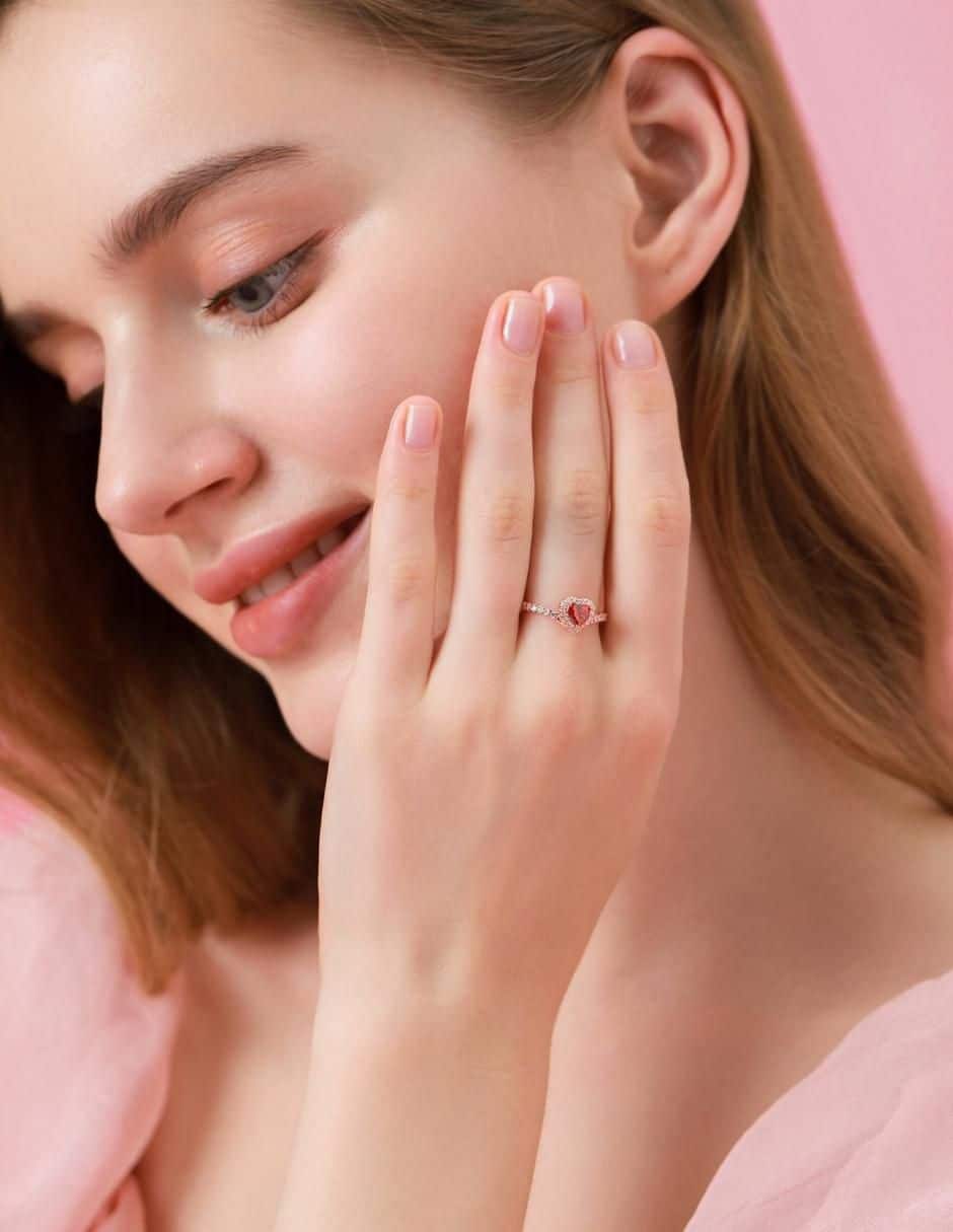 Anillo Pandora Corazón Rojo Brillante en Rose Gold