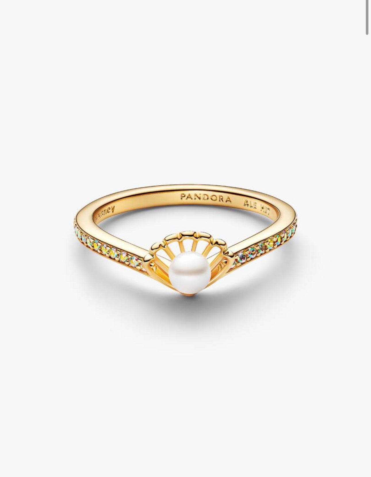 Anillo Pandora Princesa Perla Cultivada En Concha De Ariel de Disney Dorado