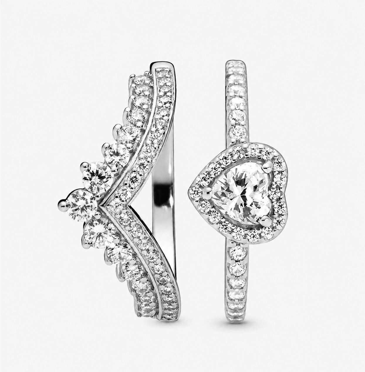 Set Pandora De Anillos de regalo Tiara Y Corazón En Plateado