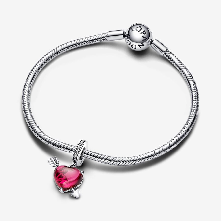 Charm Pandora Colgante Corazón y Flecha Cristal de Murano Rojo