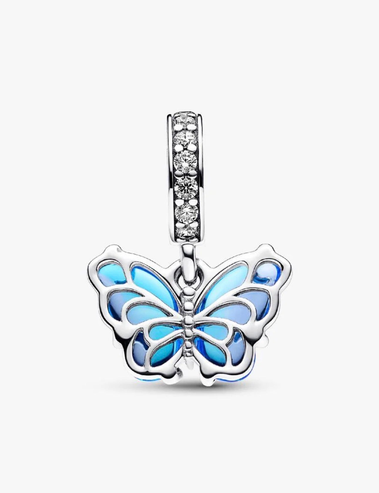 Charm Pandora Colgante de Mariposa de Cristal Azul de Murano