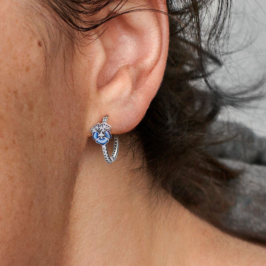Argollas Pandora Aro Flor Pensamiento Azul