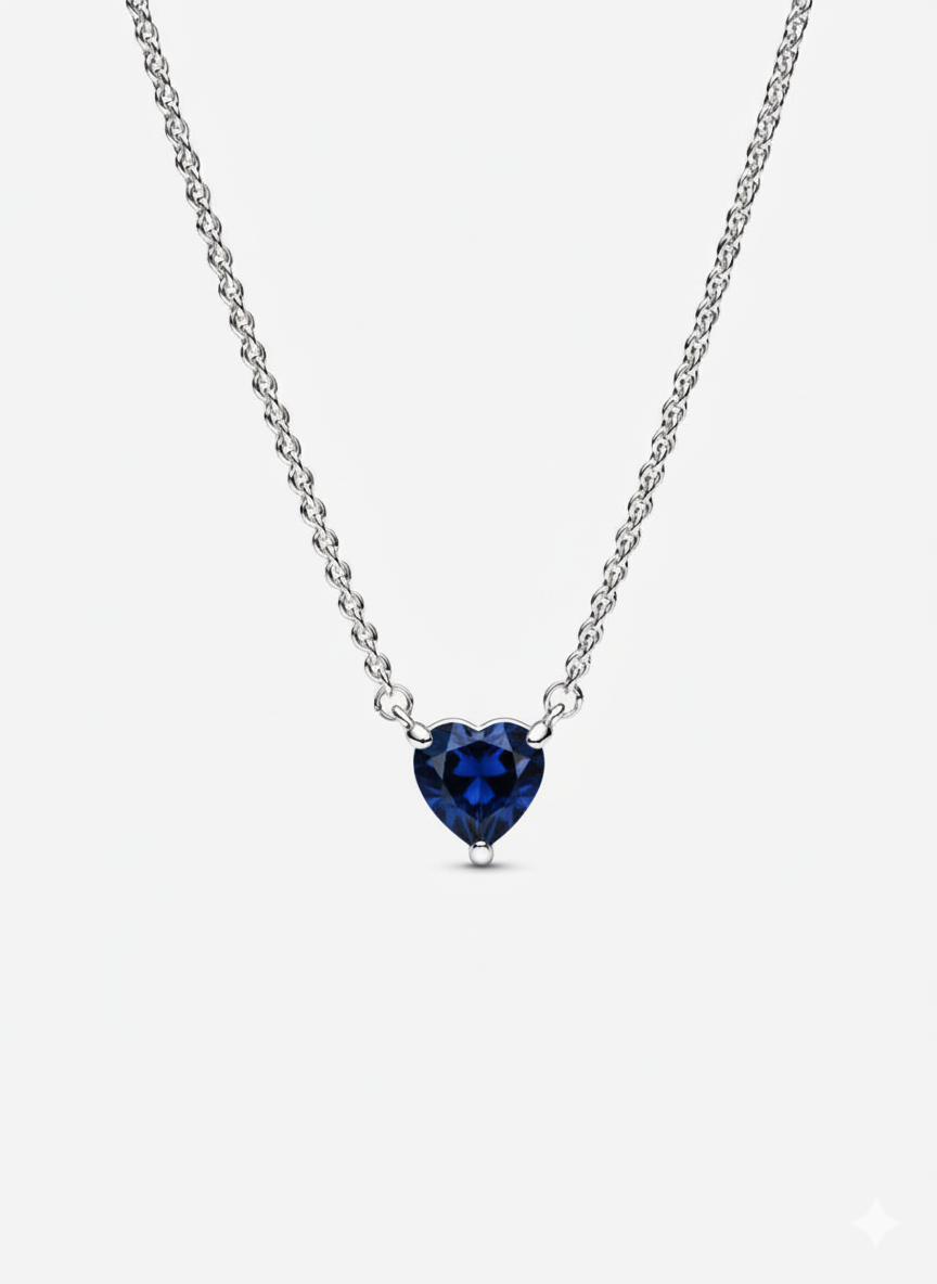 Collar Pandora con Colgante Halo y Corazón Azul Brillante