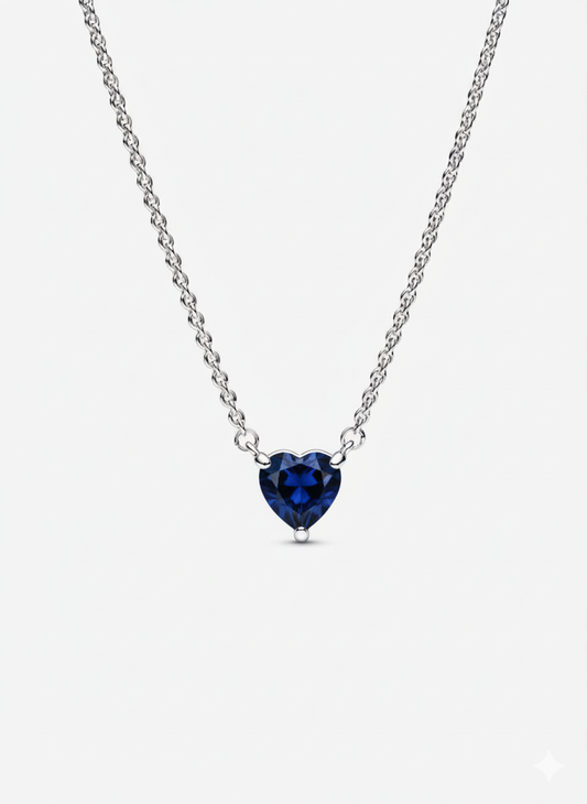 Collar Pandora con Colgante Halo y Corazón Azul Brillante