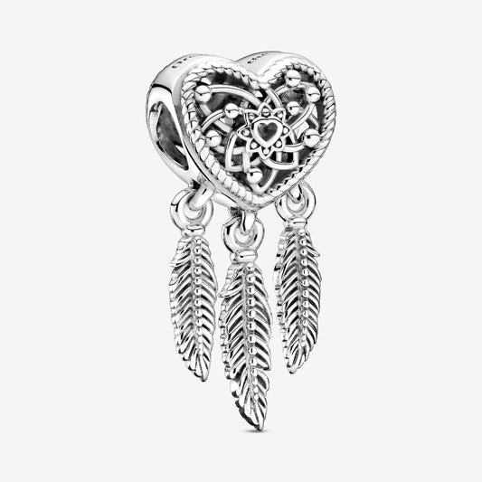 Charm Pandora Calado Atrapasueños Corazón Tres Plumas