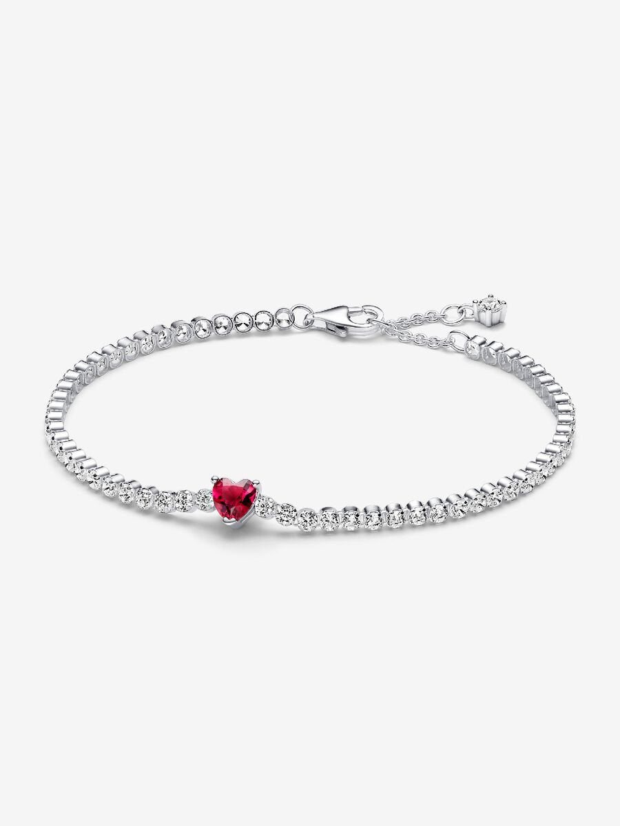 Pulsera Pandora de Tenis Corazón Rojo Brillante
