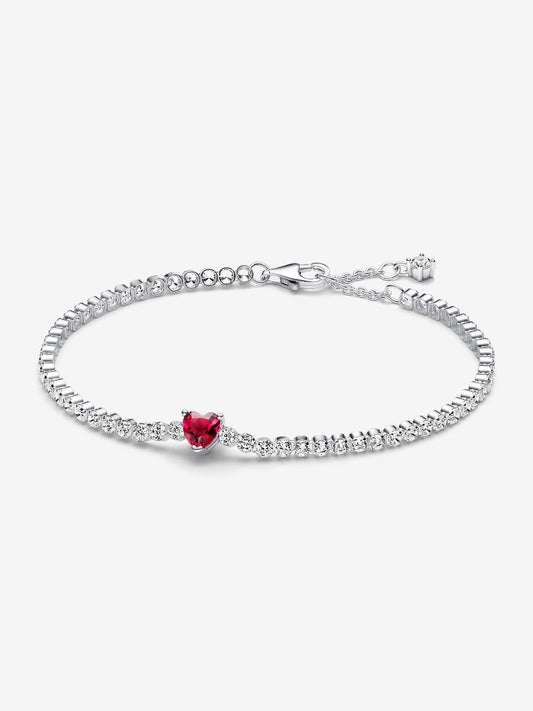 Pulsera Pandora de Tenis Corazón Rojo Brillante