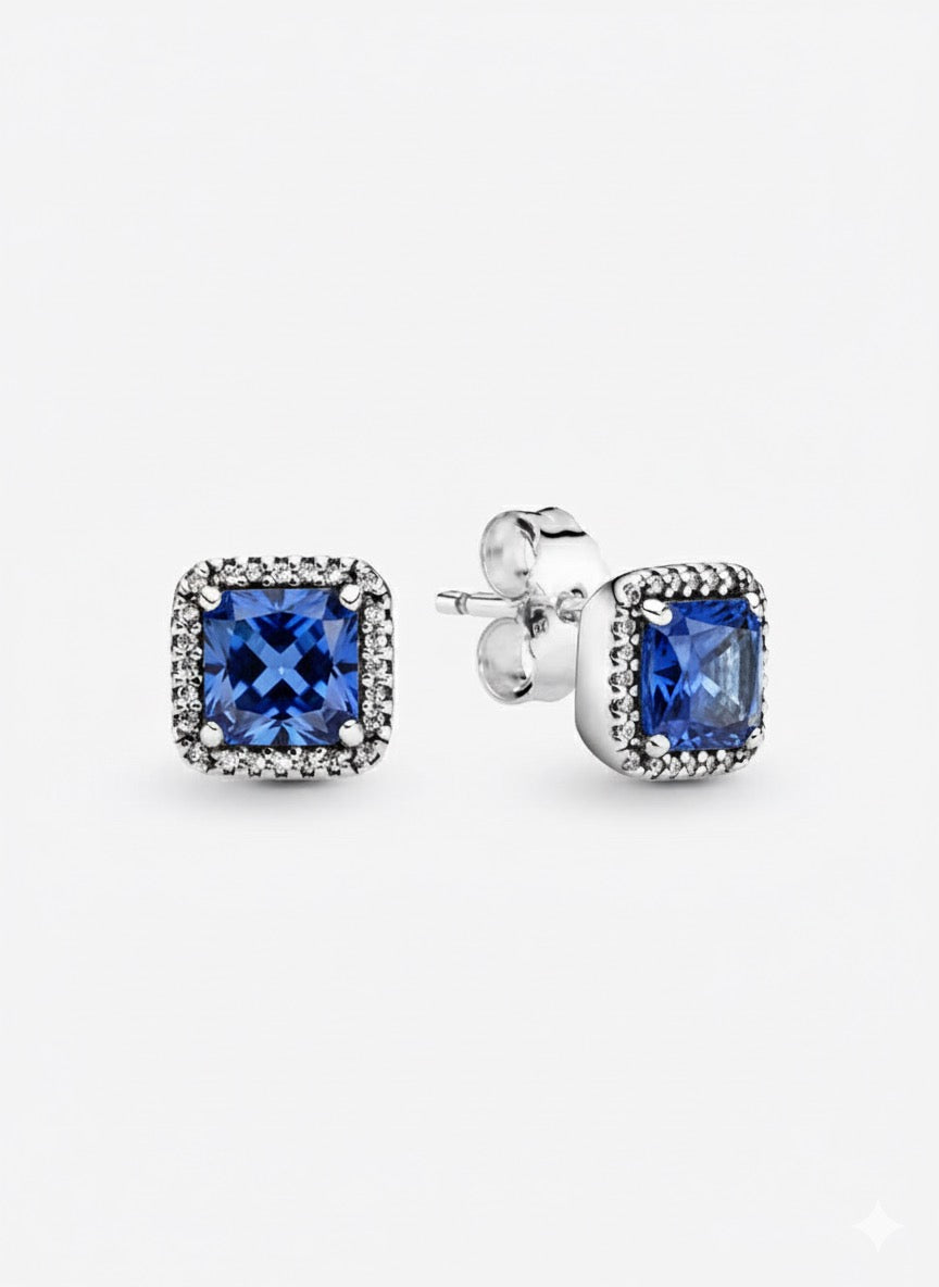 Aretes Pandora Cuadrado Azul
