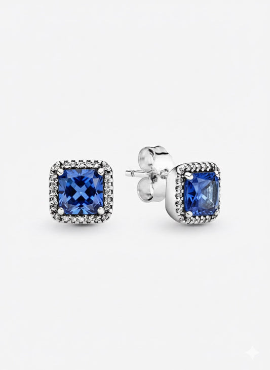 Aretes Pandora Cuadrado Azul