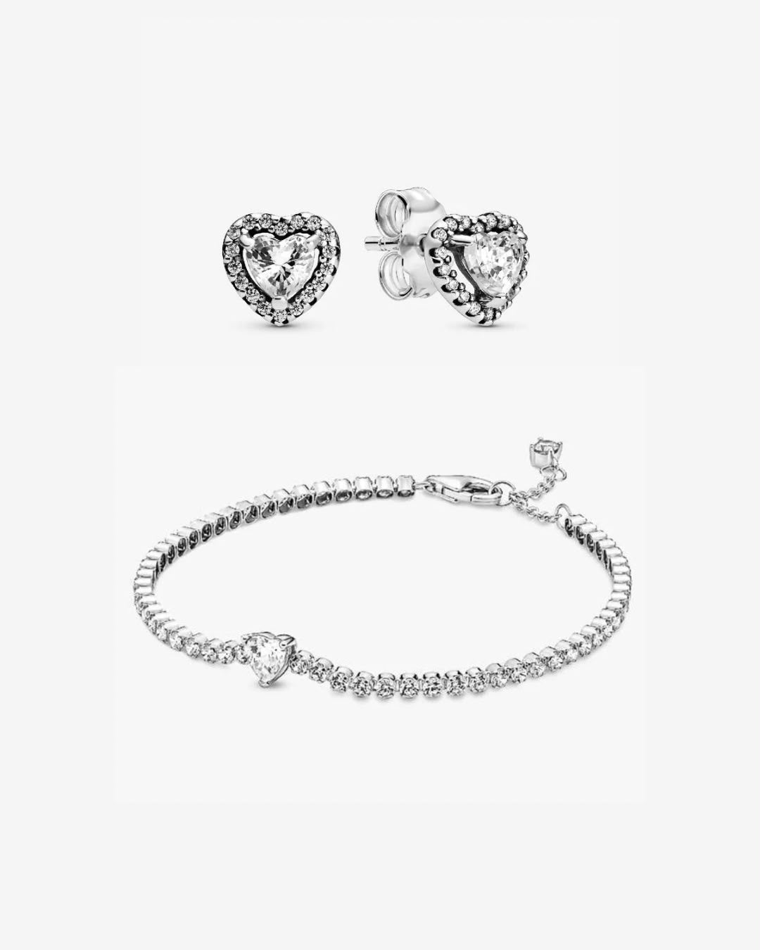 Set De Regalo Pandora Brazalete Y Aretes Corazón Blanco