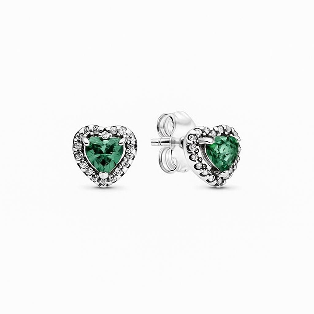 Aretes Pandora Corazones en Relieve Verde