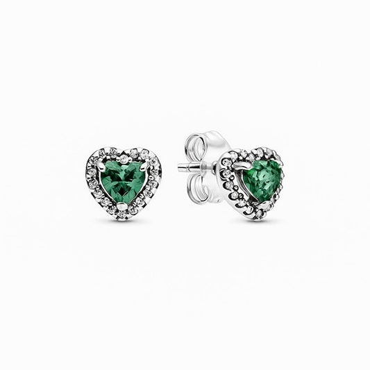 Aretes Pandora Corazones en Relieve Verde