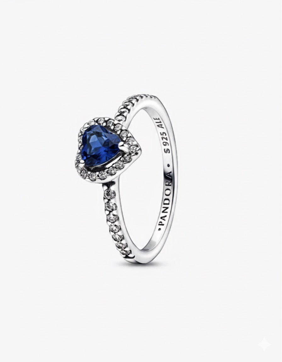 Anillo Pandora Corazón Azul Brillante