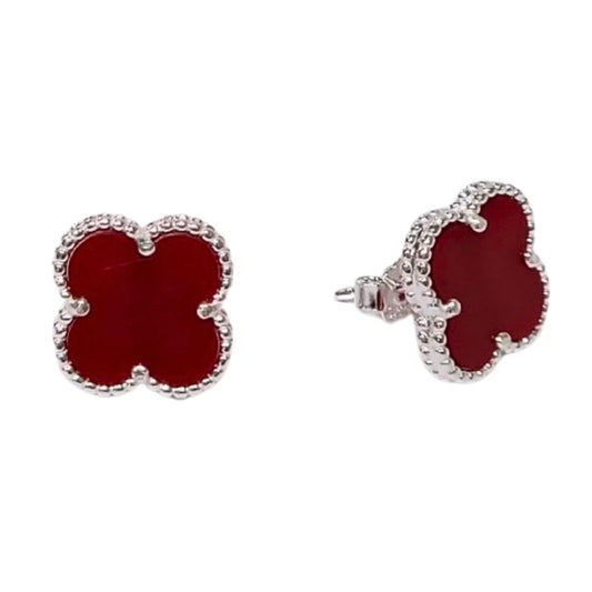 Aretes Van Cleef De 1 Trébol Rojo En Plata