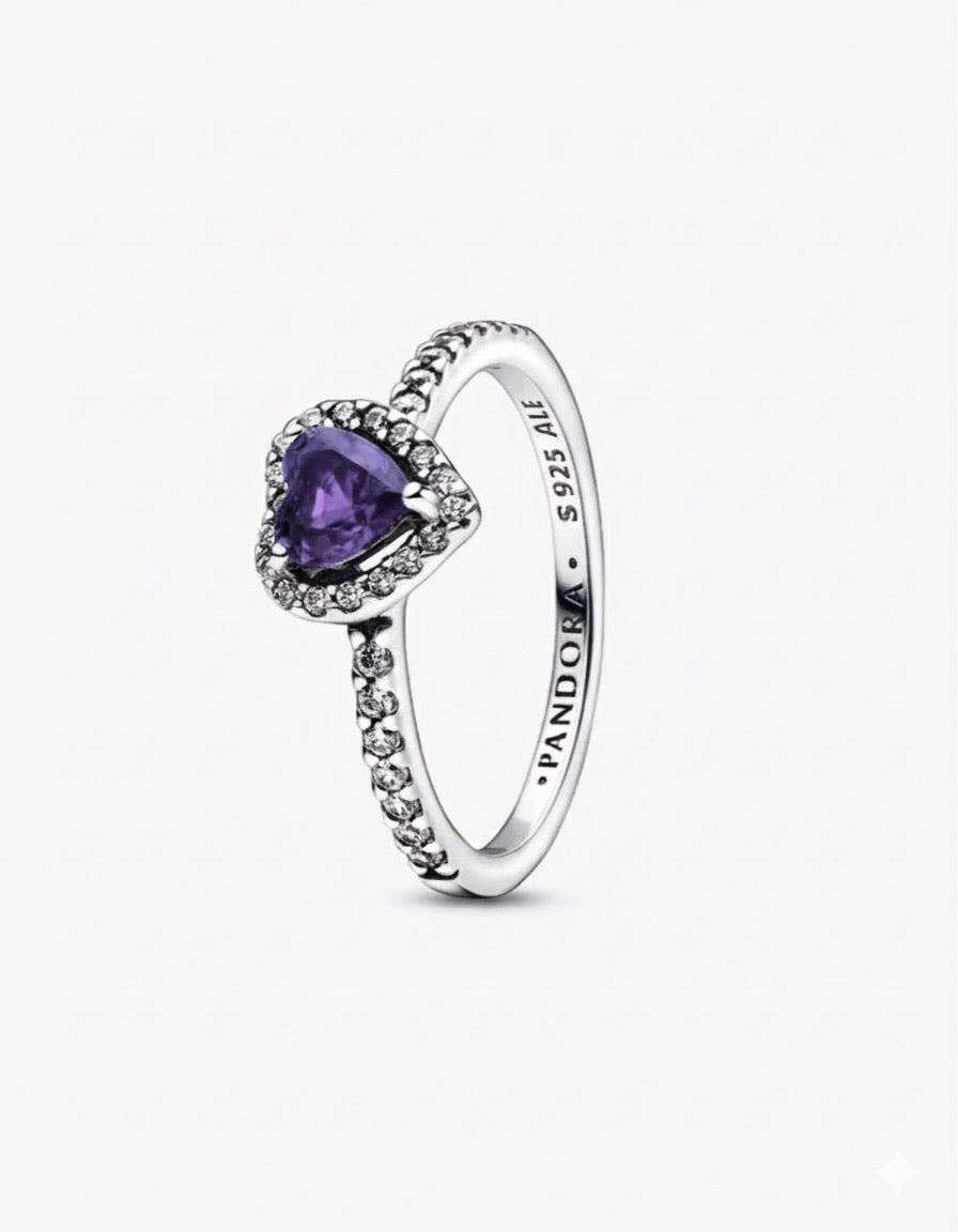 Anillo Pandora Corazón Morado Brillante