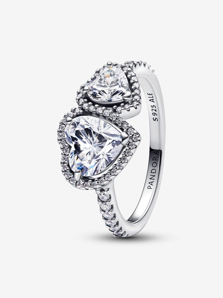 Anillo Pandora Halo Corazones Blanco