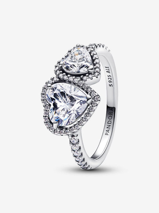 Anillo Pandora Halo Corazones Blanco