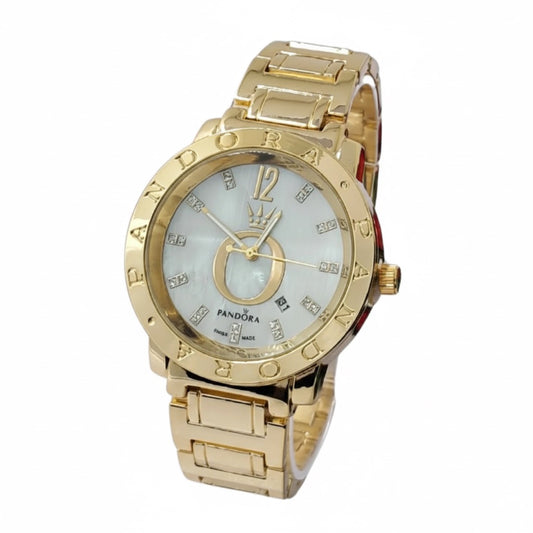 Reloj Pandora Indicaciones Brillantes En Dorado