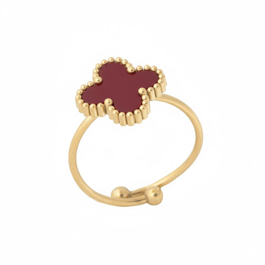 Anillo Ajustable Van Cleef Un Trébol Rojo Vino