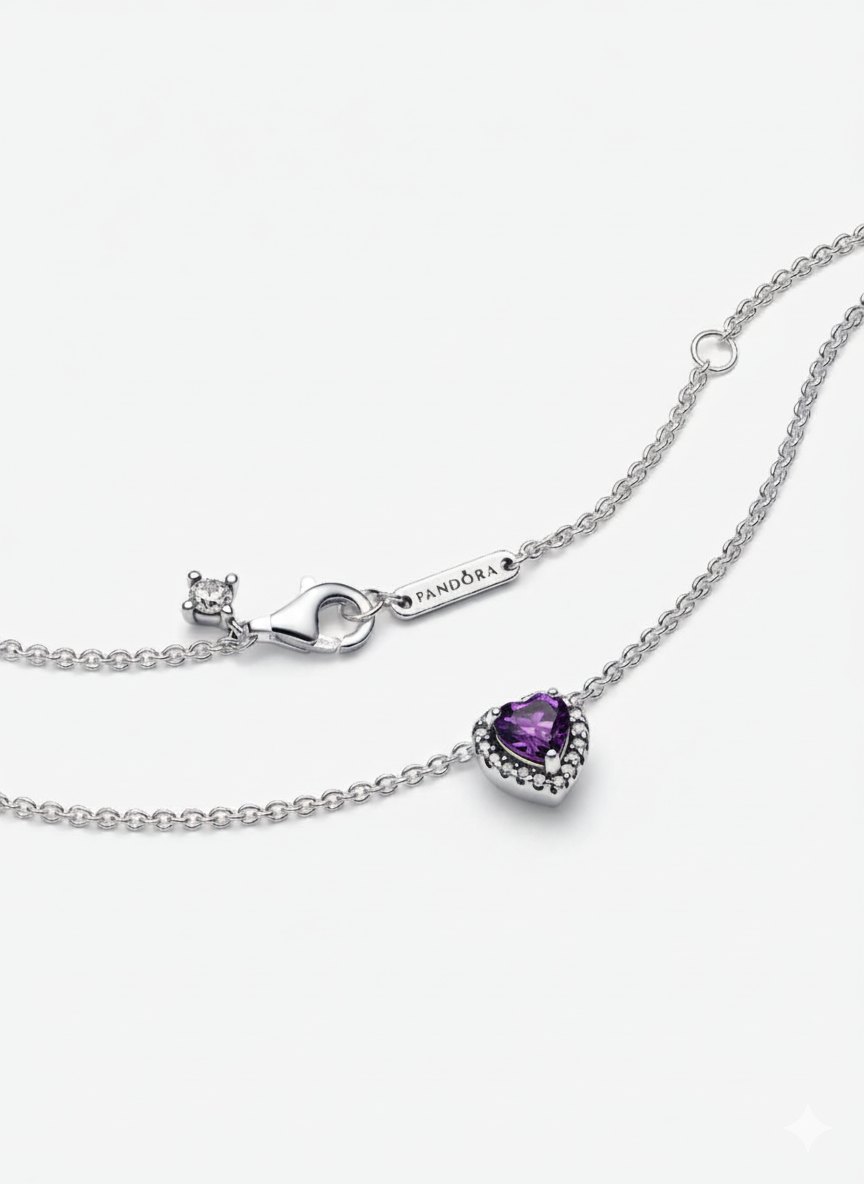 Collar Pandora Corazón Morado