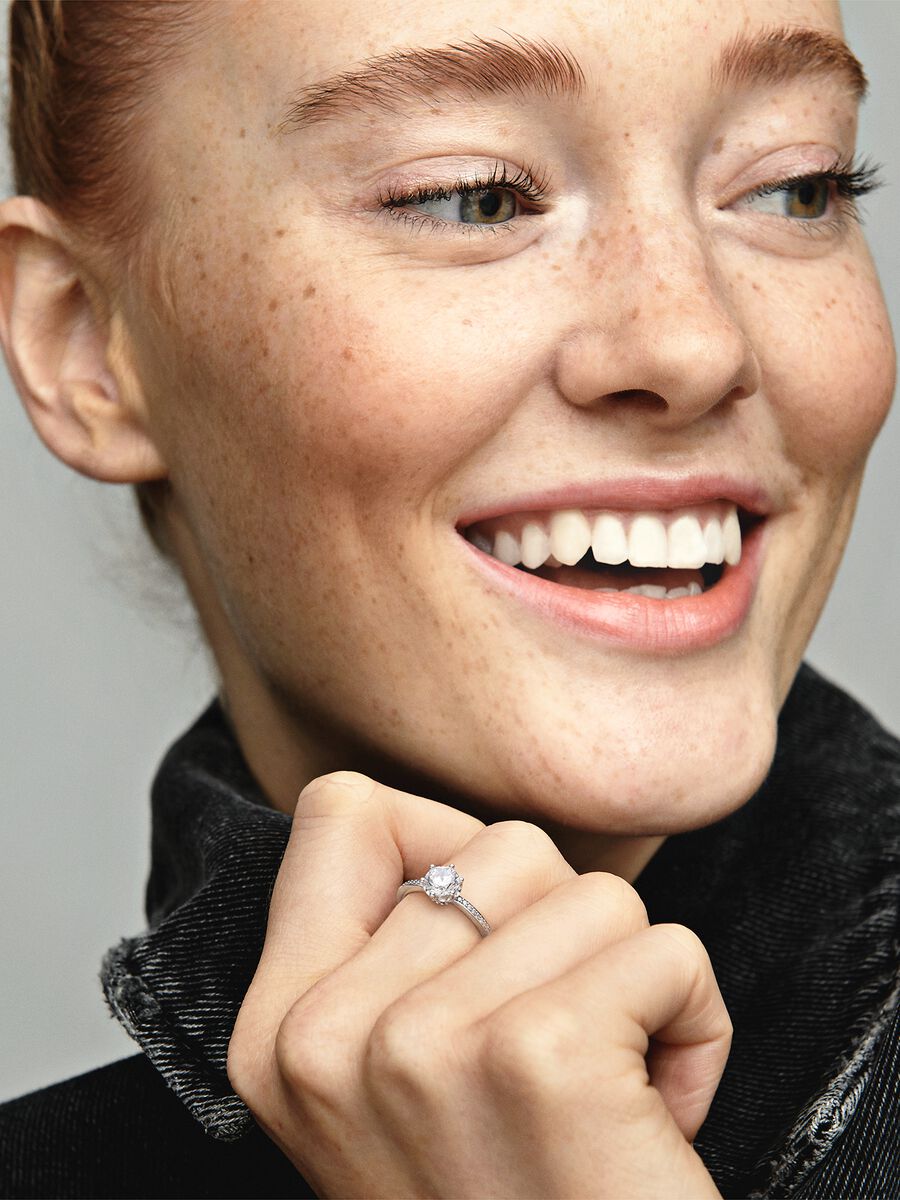 Anillo Pandora Solitario Corona Brillante Transparente