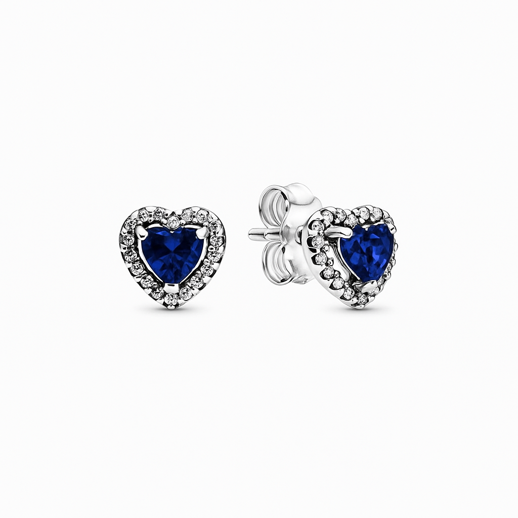 Aretes Pandora Corazones en Relieve Azul