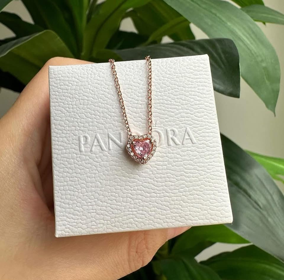 Collar Pandora Corazón Rosa En Rose Gold