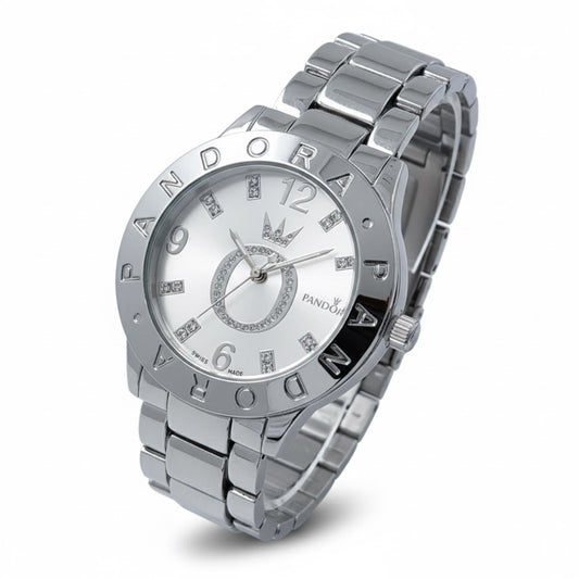 Reloj Pandora Con Logo Brillante Plateado