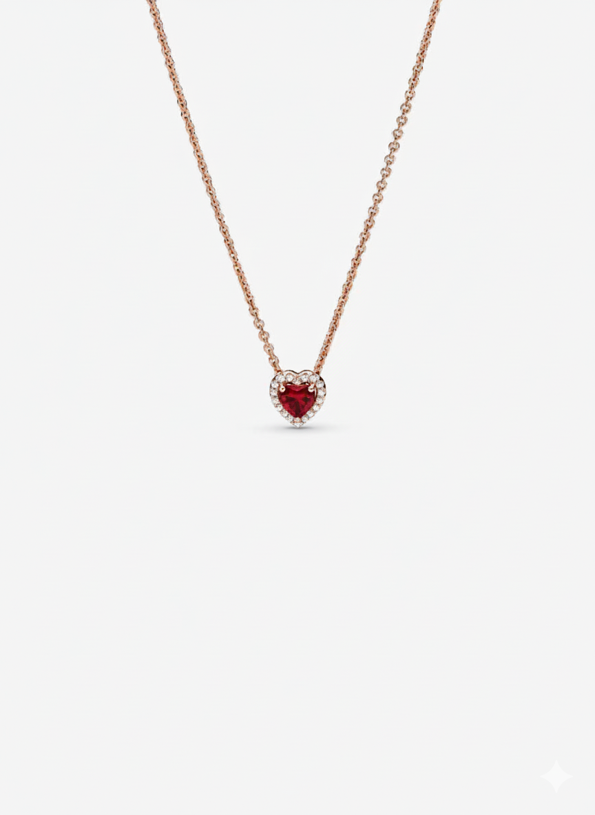 Collar Pandora Corazón Rojo En Rose Gold