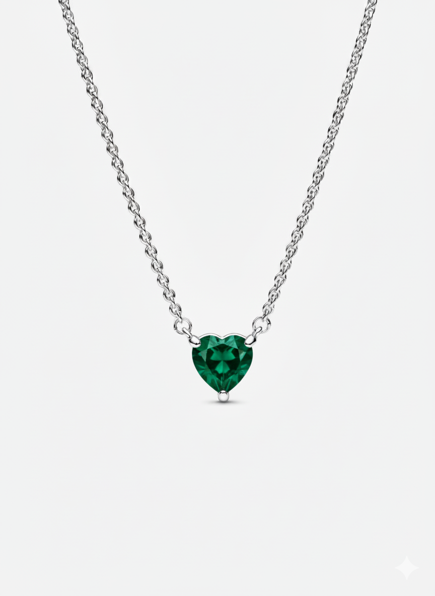 Collar Pandora con Colgante Halo y Corazón Verde Brillante