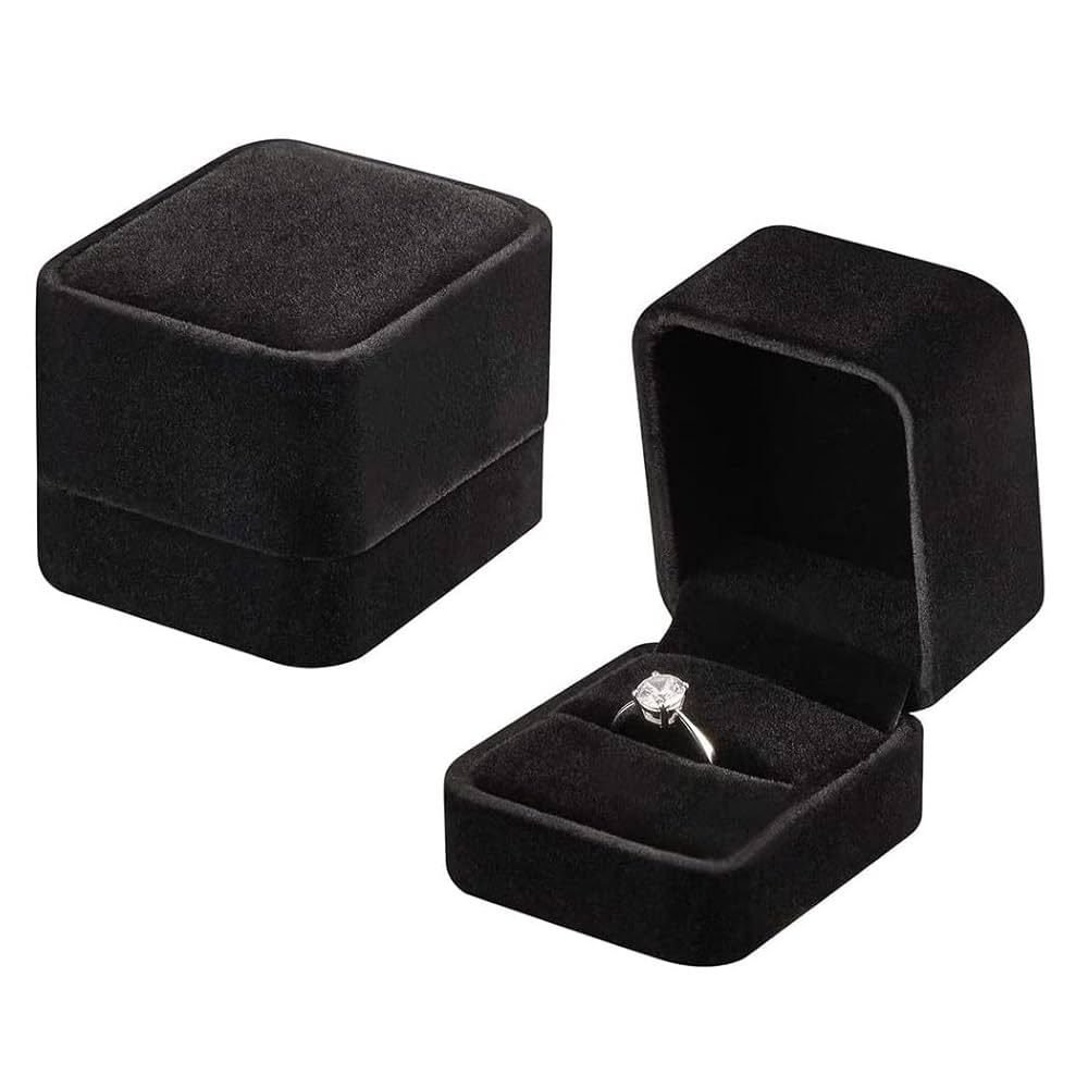 Caja Para Anillo De Terciopelo Negro