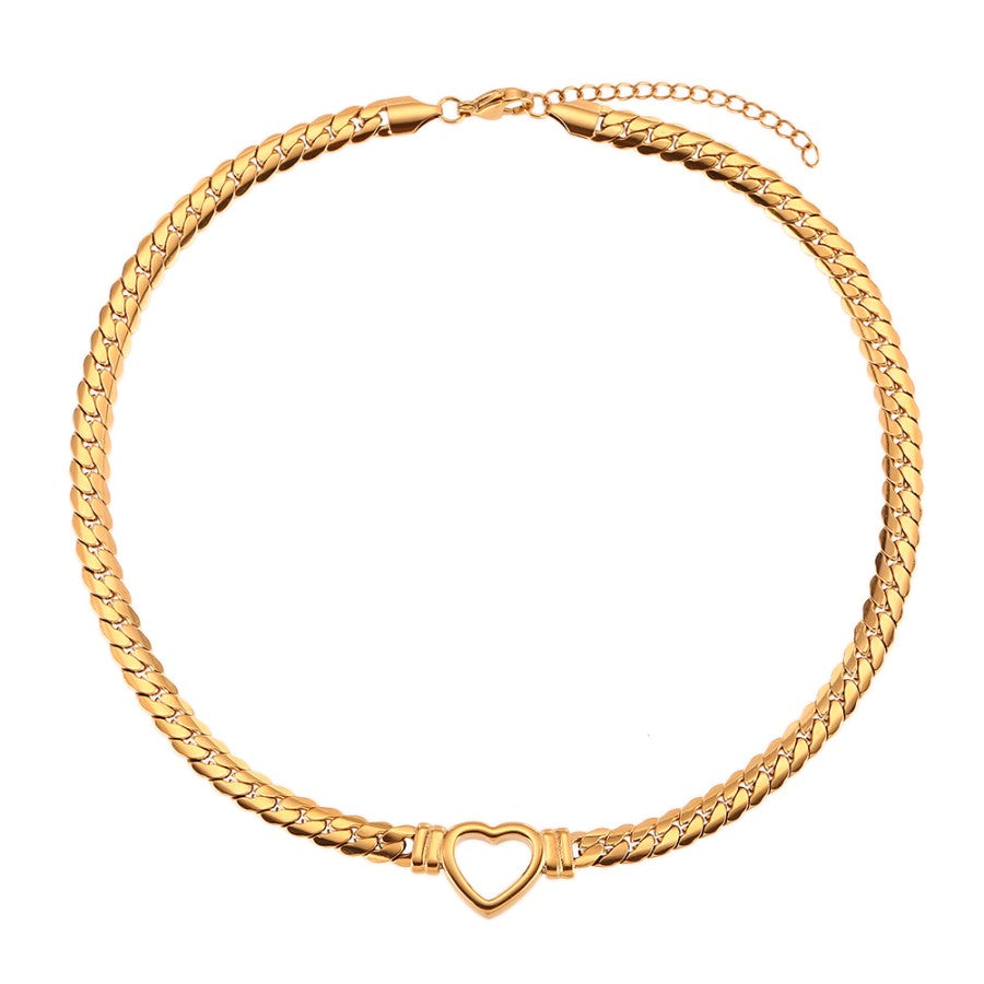 Collar Grueso De Corazón Dorado