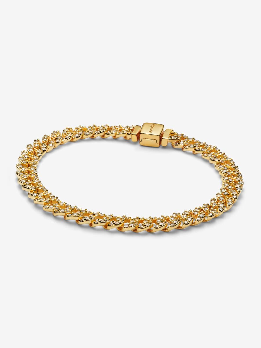 Pulsera Pandora Cadena Cubana en Pavé Dorada