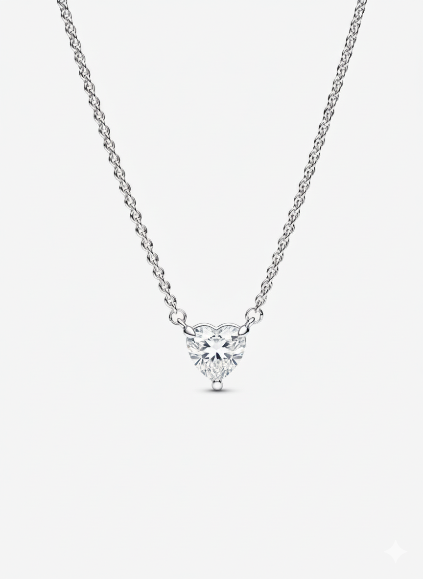 Collar Pandora con Colgante Halo y Corazón Blanco Brillante