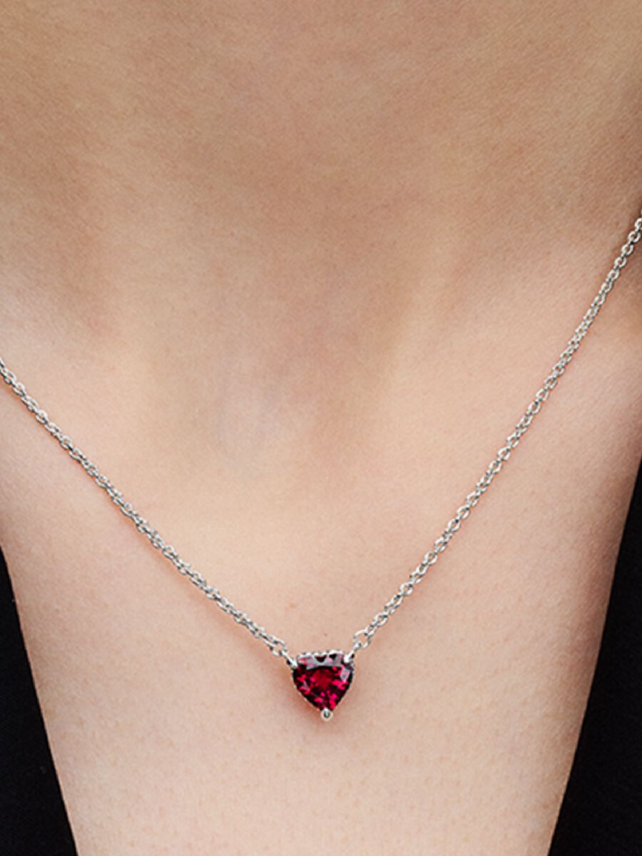 Collar Pandora con Colgante Halo y Corazón Rojo Brillante