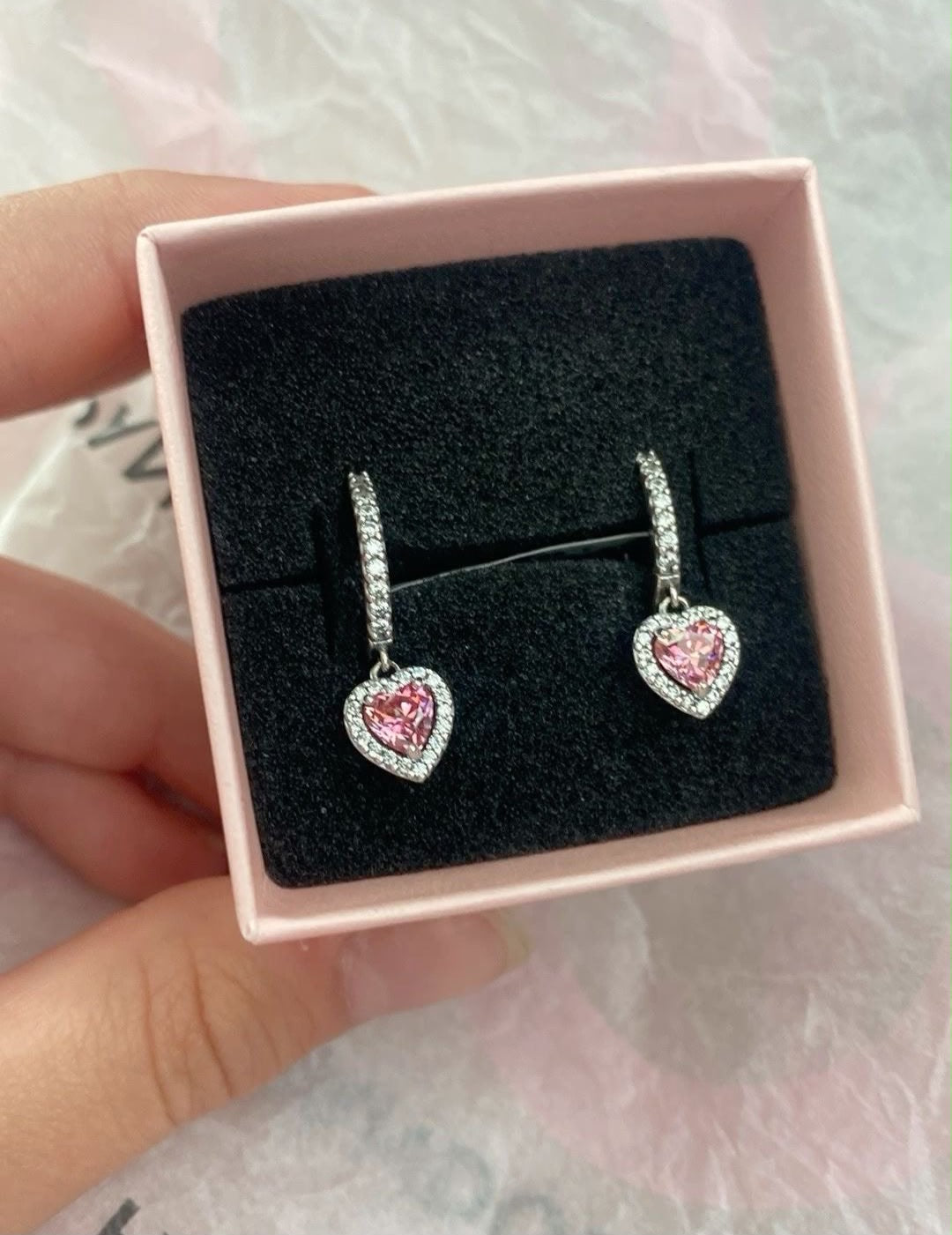 Argollas Pandora Corazón Rosado Brillante