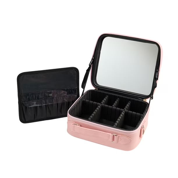 Maletín Para Maquillaje Rosa De Espejo Con Luz Led