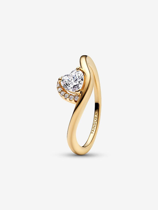 Anillo Pandora Corazón Ondulado Dorado