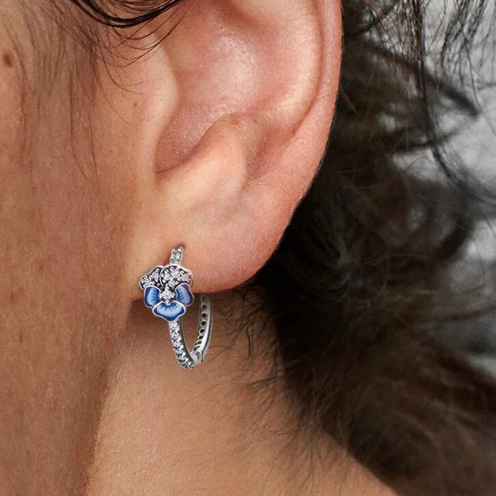 Argollas Pandora Flor De Pensamiento Azul