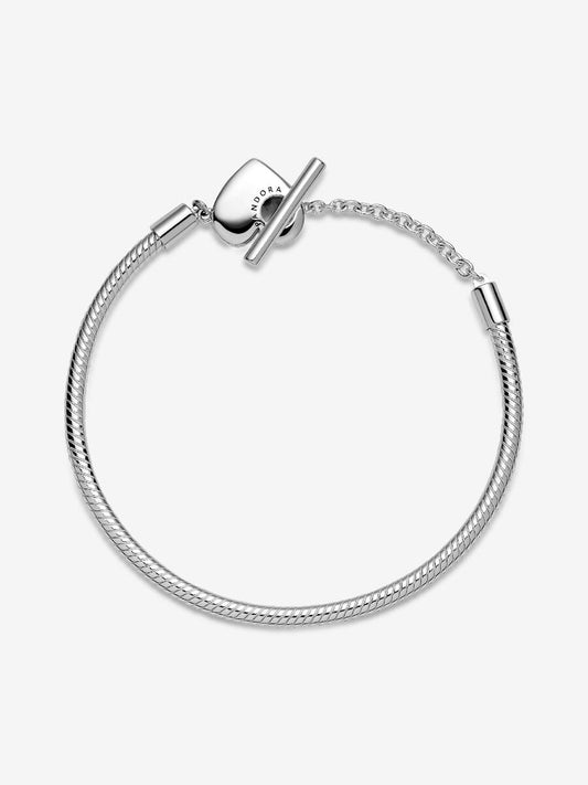 Pulsera Pandora de Cadena de Serpiente Barra en T y corazón