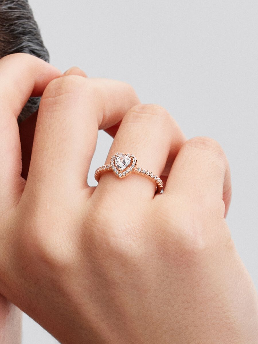 Anillo Pandora Corazón Blanco Brillante en Rose Gold