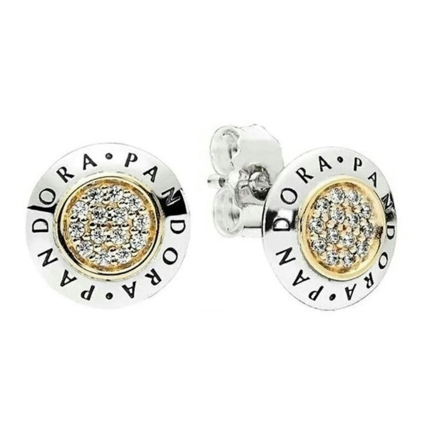 Aretes Pandora De Logo Con Zirconias Doradas