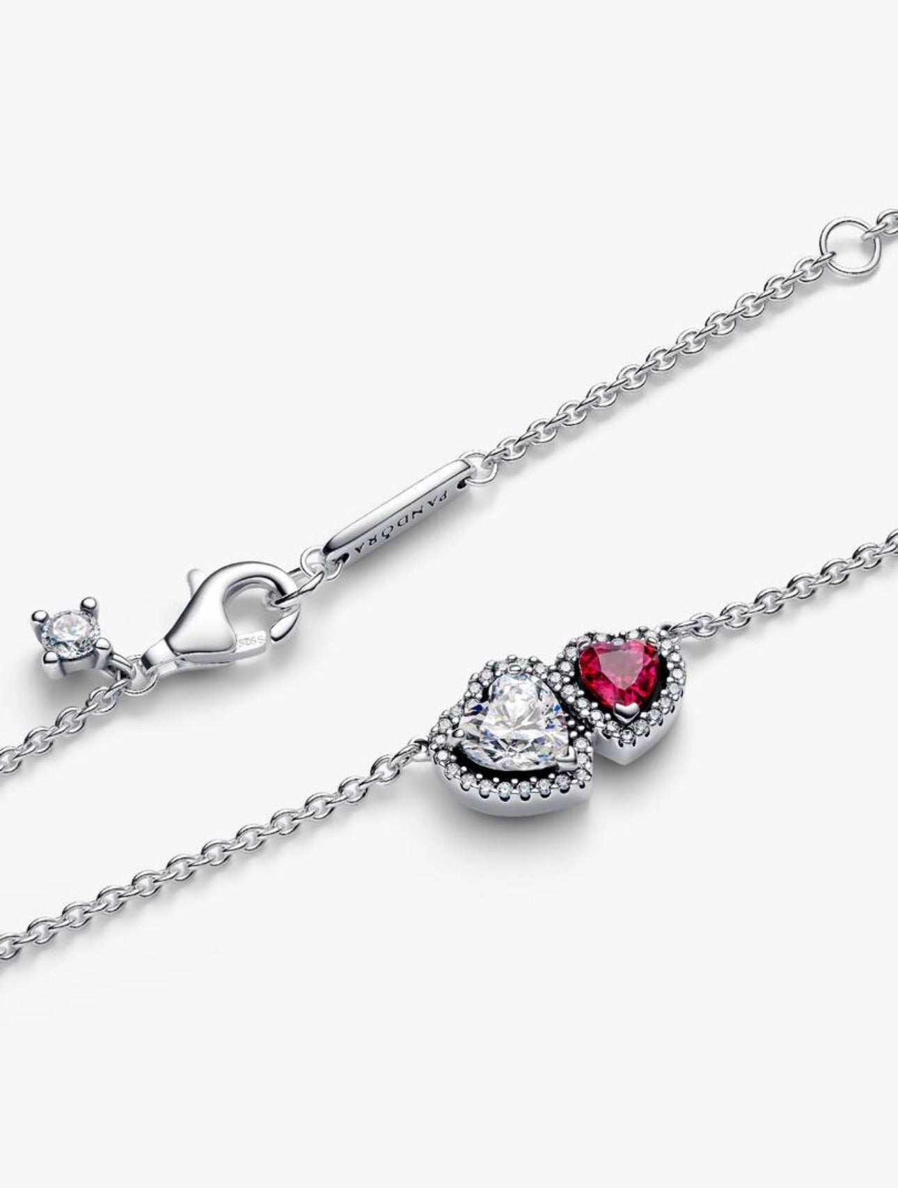 Collar Pandora Doble Corazón De Halo Rojo