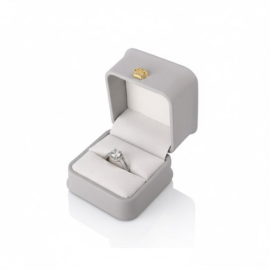 Caja Para Anillo De Tiara Cuerina Gris