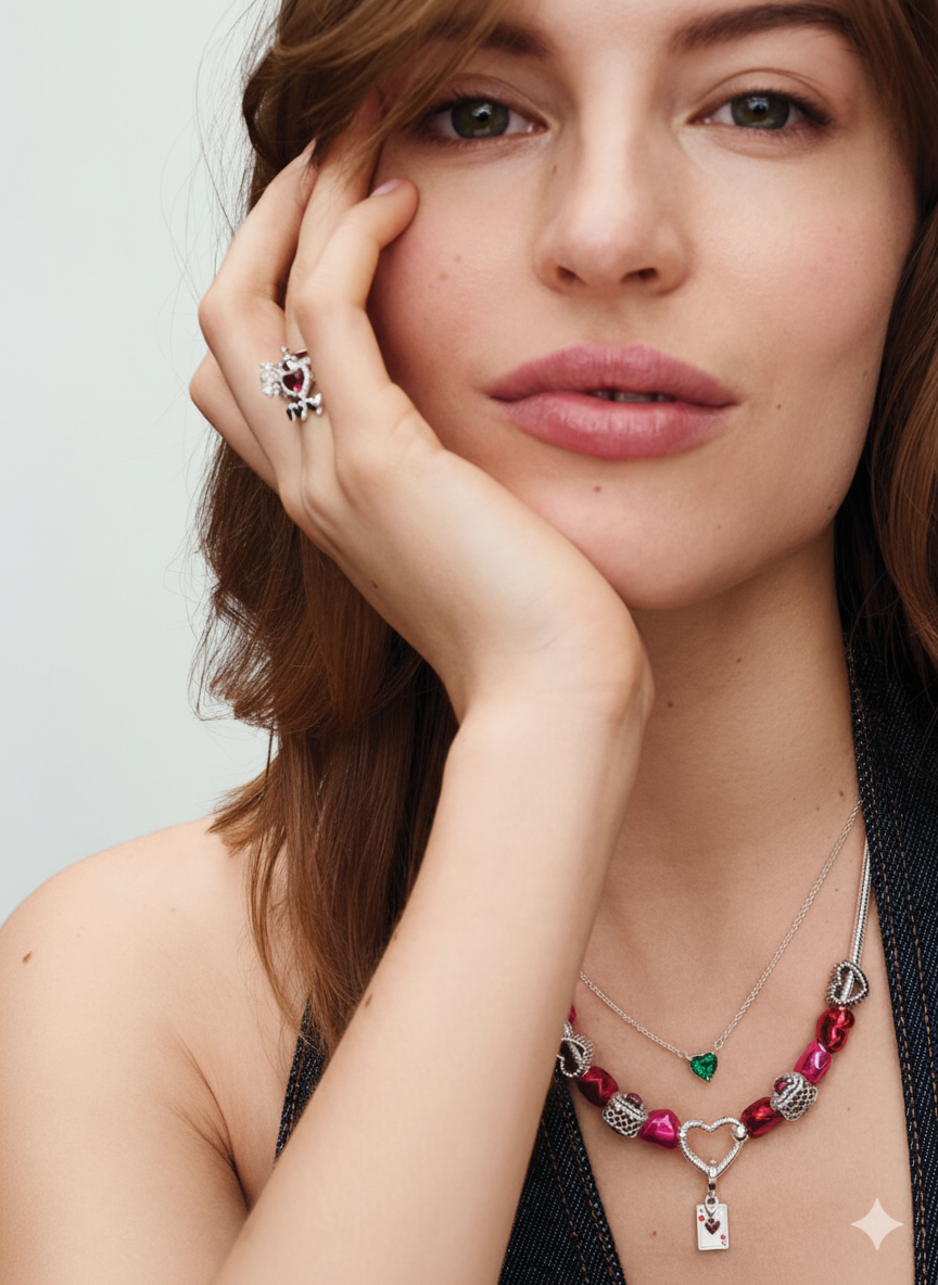 Collar Pandora con Colgante Halo y Corazón Verde Brillante