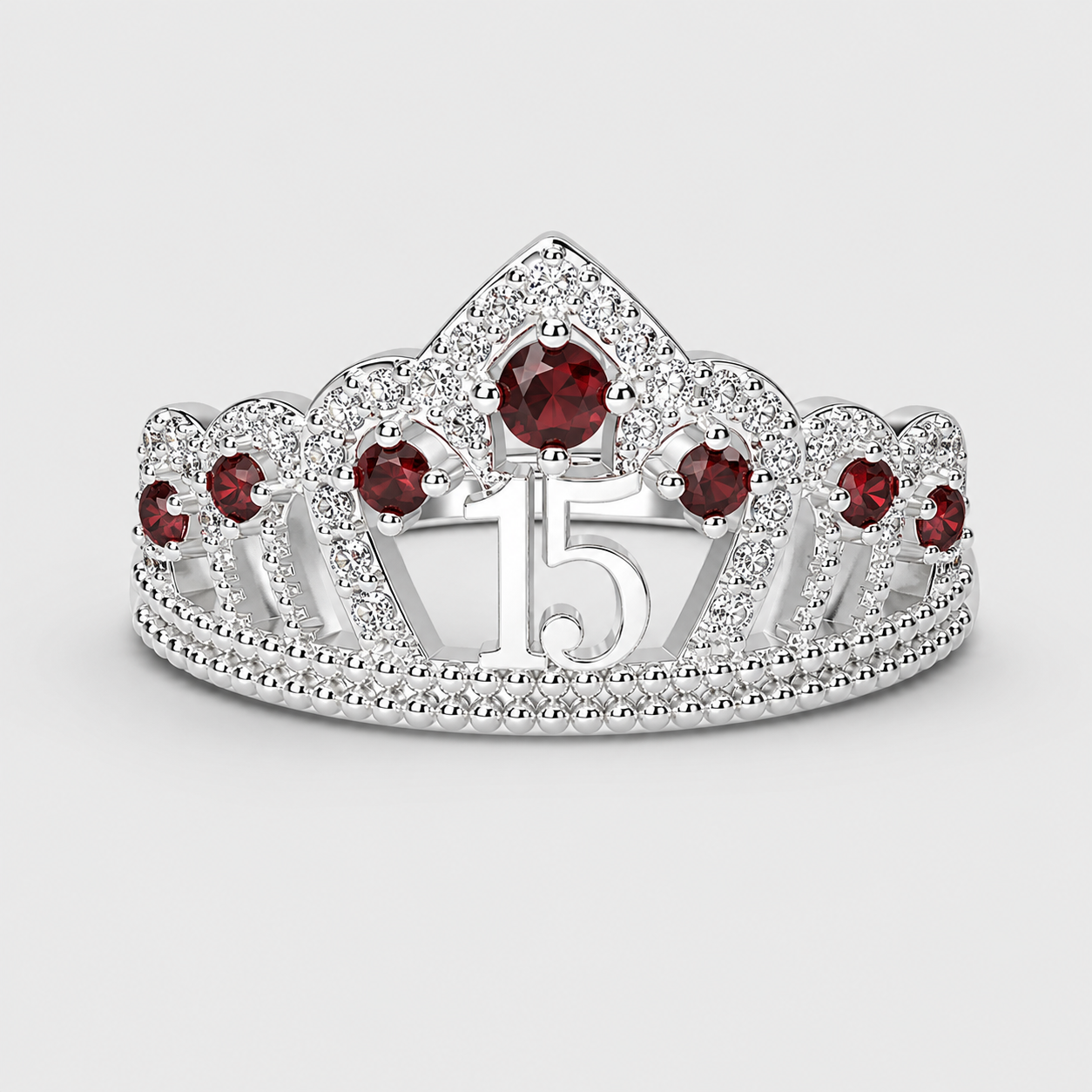 Anillo De 15 Años En Plata Modelo 2 En Rojo