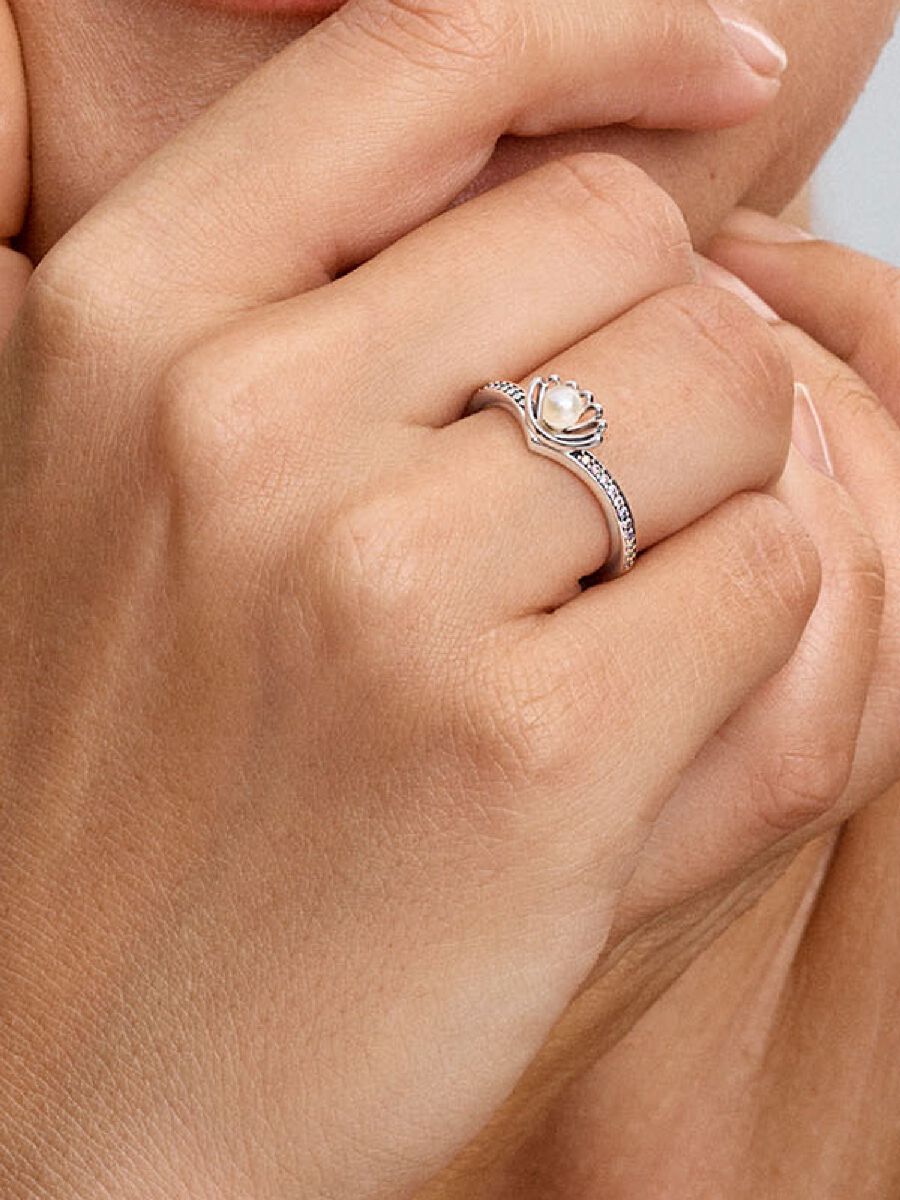Anillo Pandora Perla Cultivada de Agua Dulce Tratada Concha Princesa Ariel de Disney