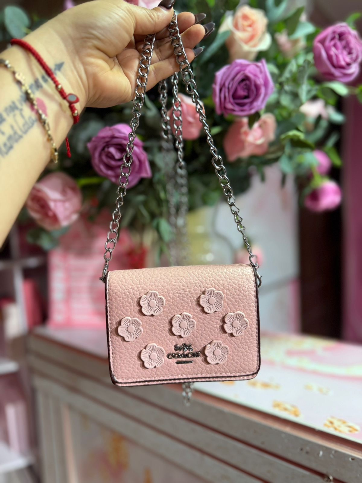 Cartera Coach Mini Rosa De Flores Con Caja