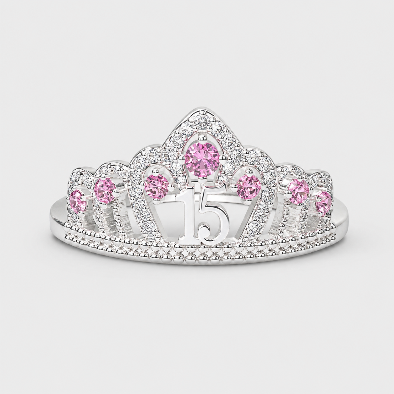 Anillo De 15 Años En Plata Modelo 2 En Rosa