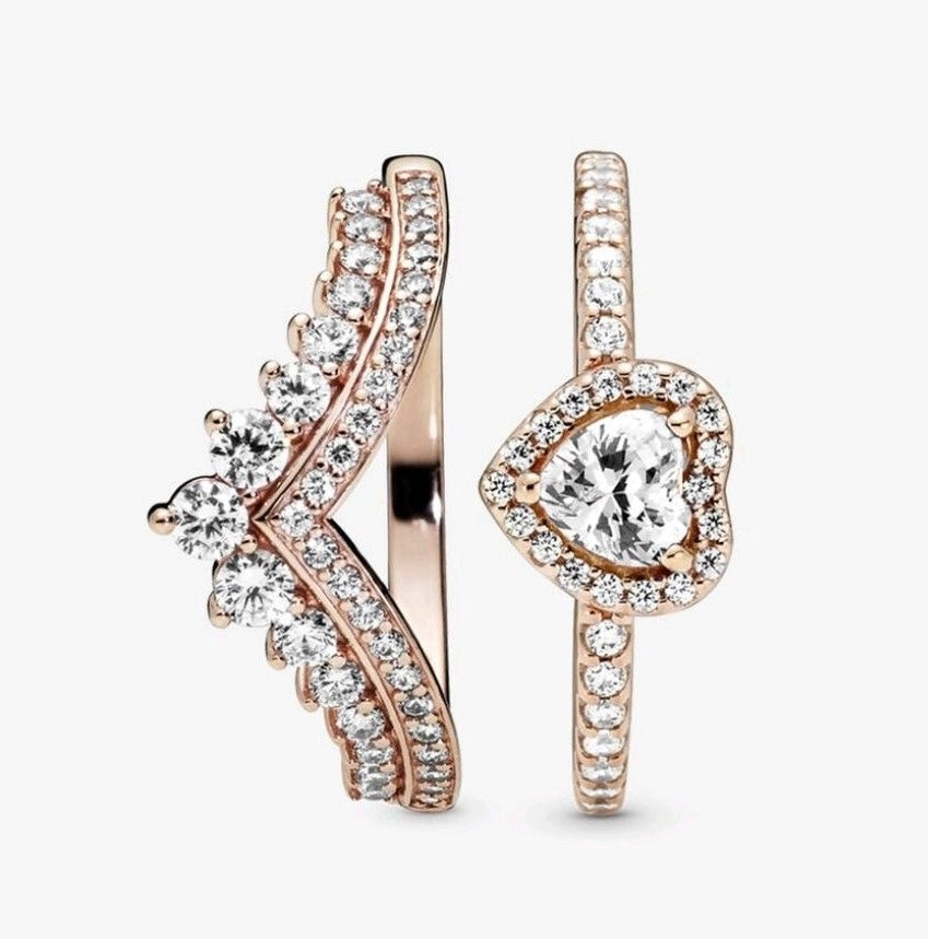 Set Pandora De Anillos de regalo Tiara Y Corazón En Rose Gold